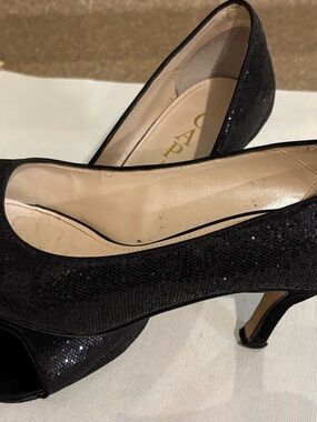 Caparros Black Sequin Peep-Toe Heels